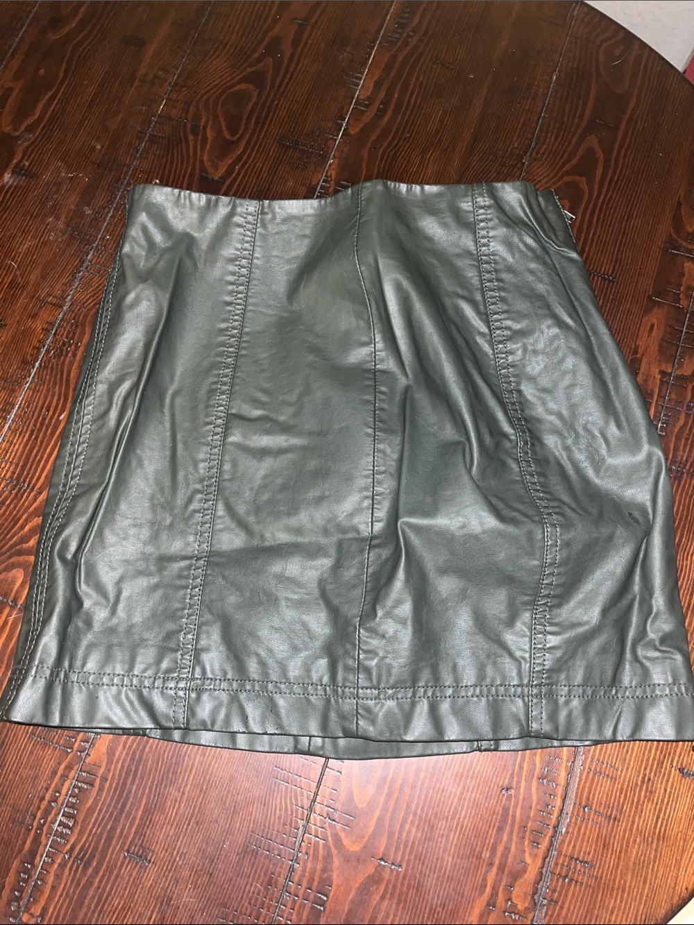 Free People Dark Olive Faux Leather Mini Skirt-never worn